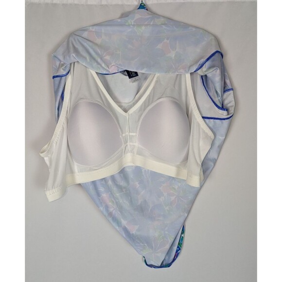 Swim 365 Swim Tee 34 Women's Blue Watercolor Floral Cross Back Built in Bra - Picture 4 of 9